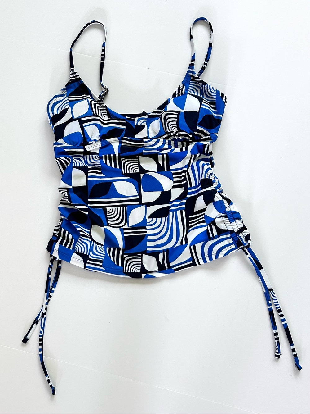 Nautica Tankini Swim Top Blue, Black & White Geometric Women’s S NEW TOP ONLY